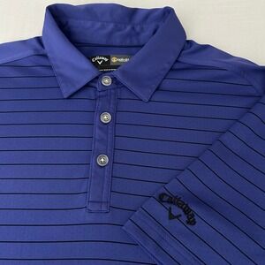 Callaway Opti-Dri Men's L  Striped Golf Polo Shirt Purple‎ Blue Moisture Wicking